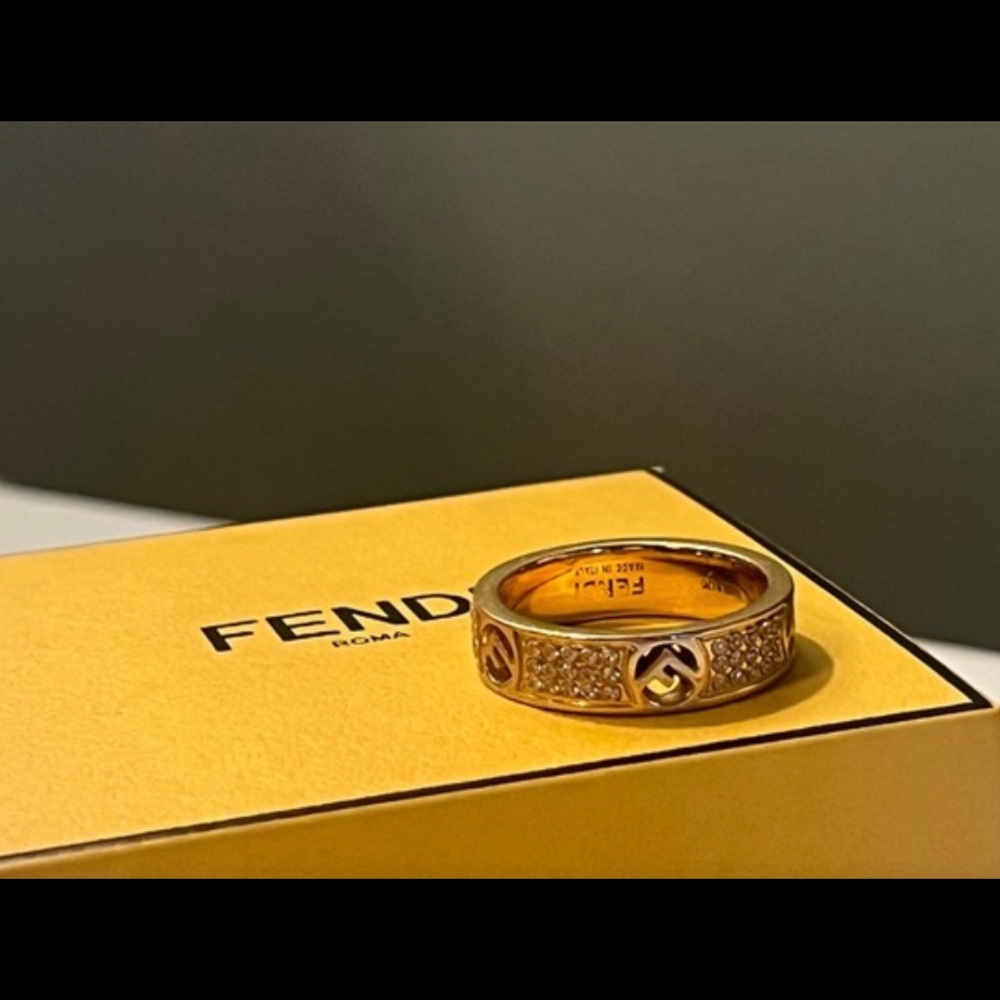 Fendi Gold Ring with Crystal Accents